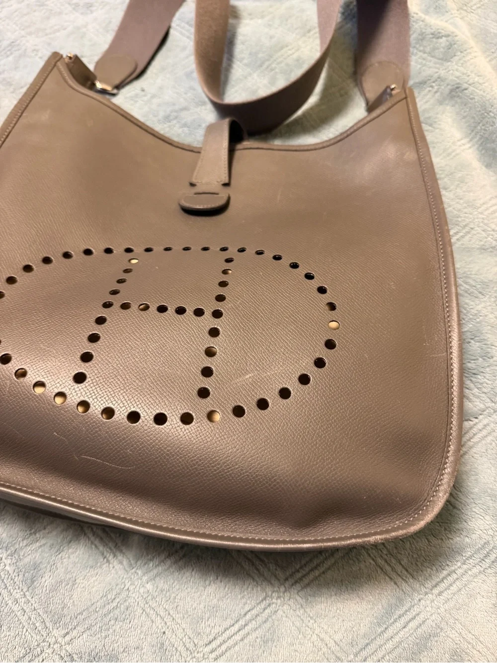Hermes Gray Leather Messenger Bag with Charcoal Strap clean inside comes  bag